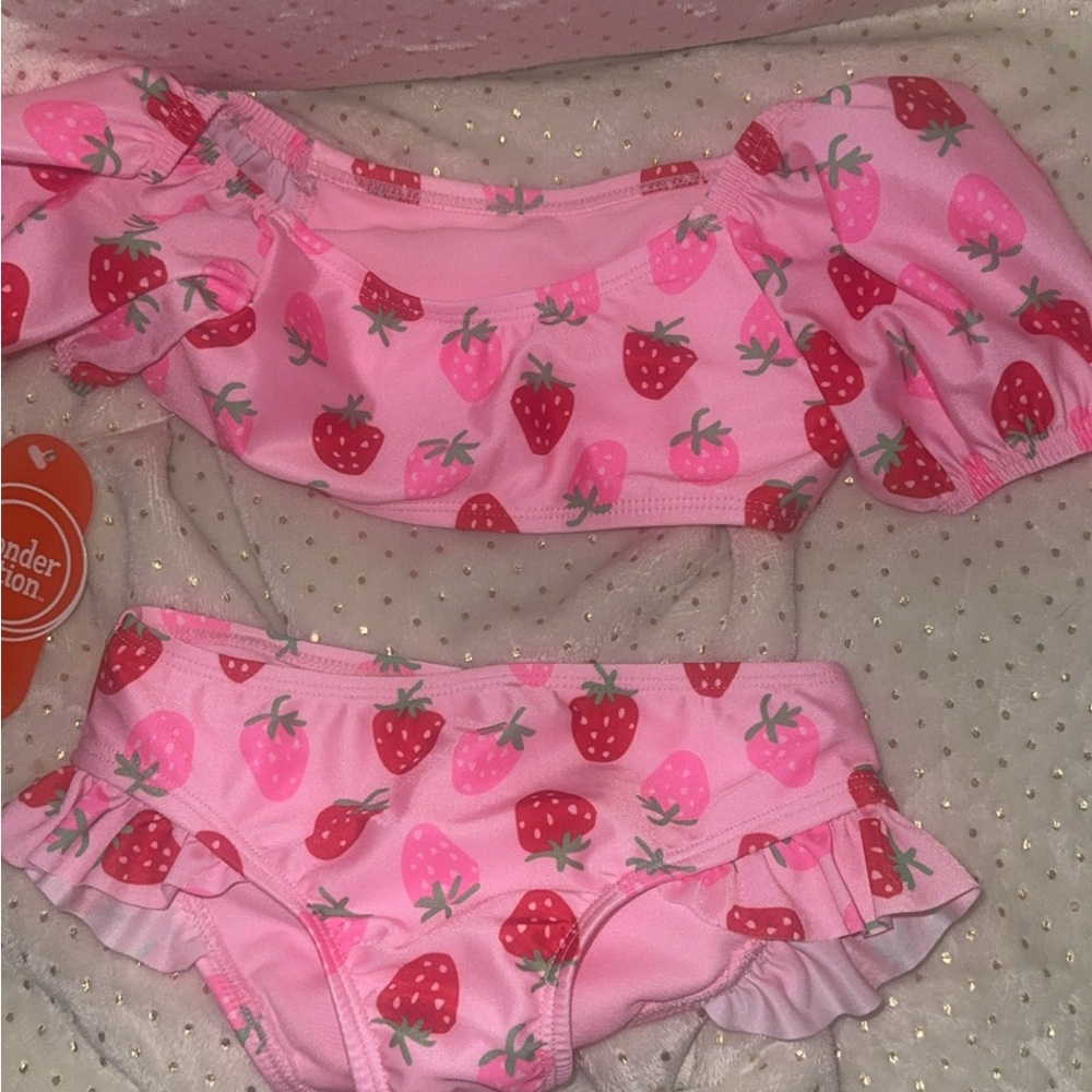 Pink Strawberry Kids Swimsuit Set